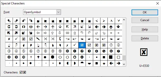 choose the OpenSymbol font